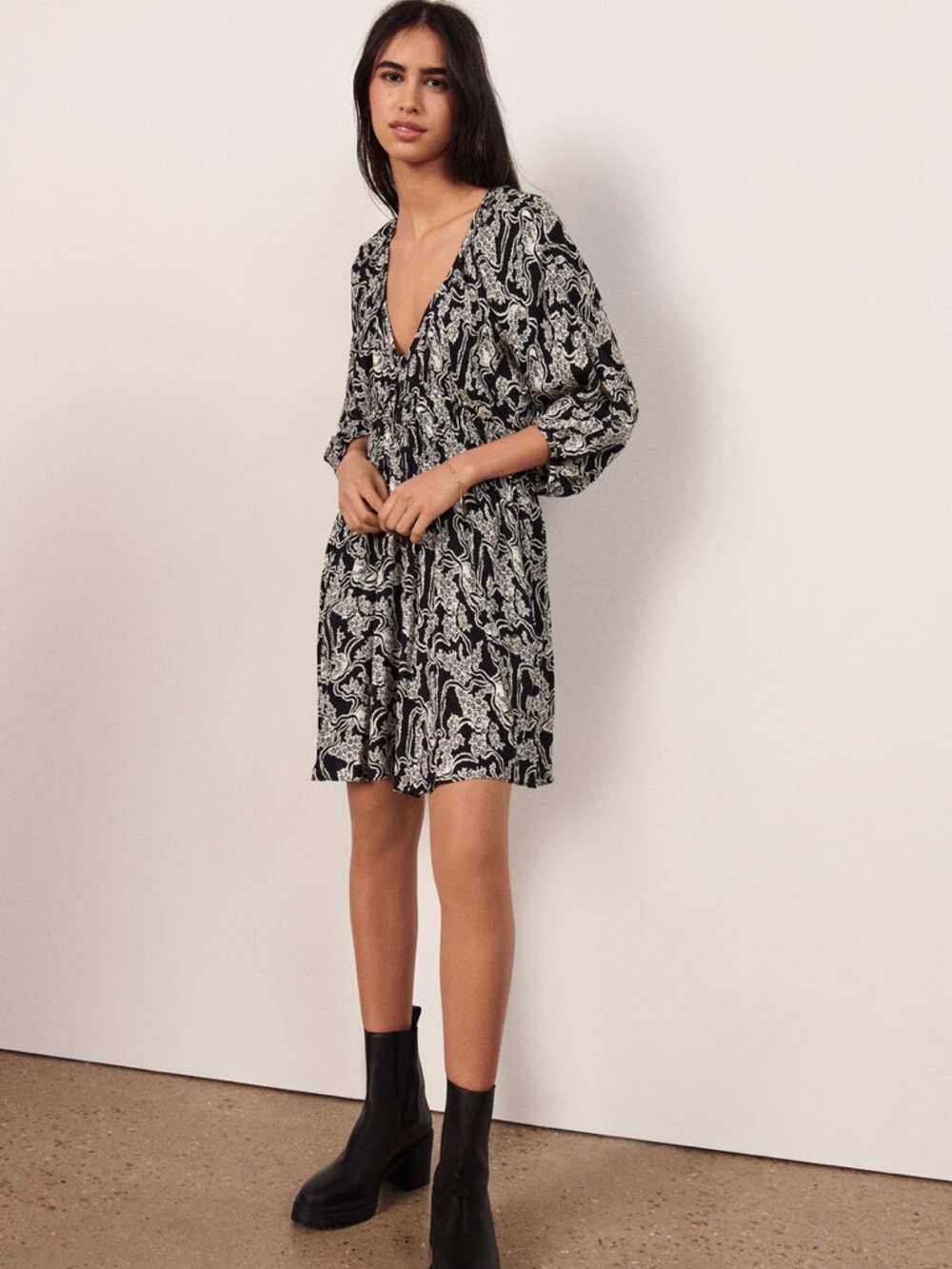 ba&sh Black and White Paisley V-Neck Dress | Iwa Dress